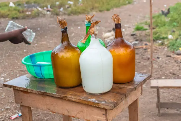 Bottles of fresh palm wine