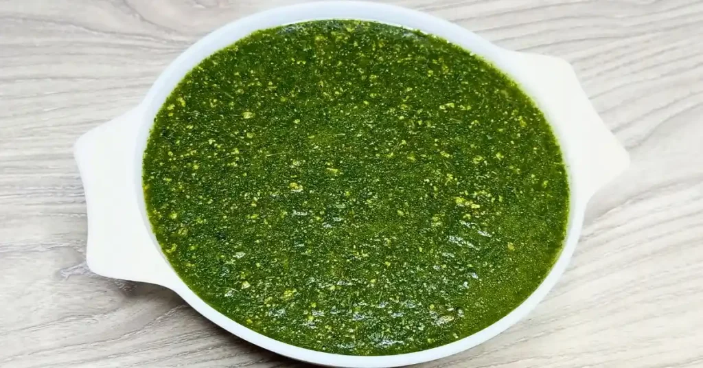 Bowl of green ewedu soup