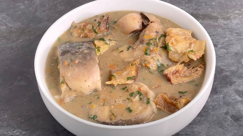 Bowl of nsala white soup with catfish