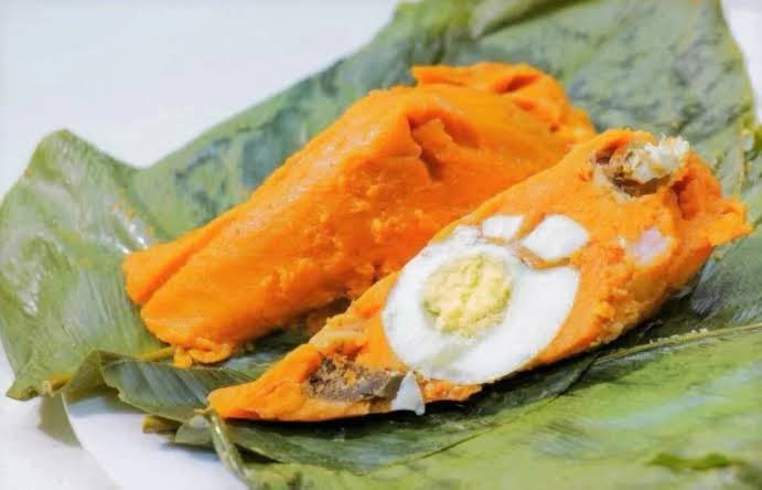 Moi moi steamed in leaf wrapping