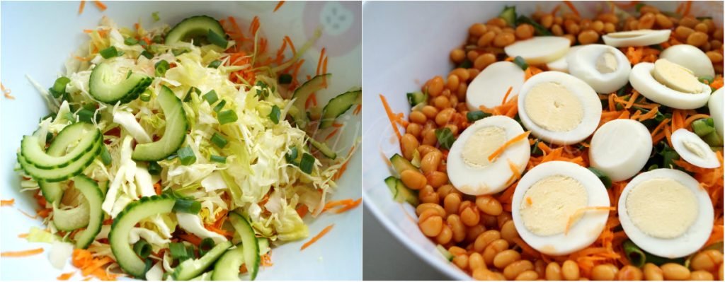 chopped cabbage, carrots, and sweetcorn for Nigerian salad