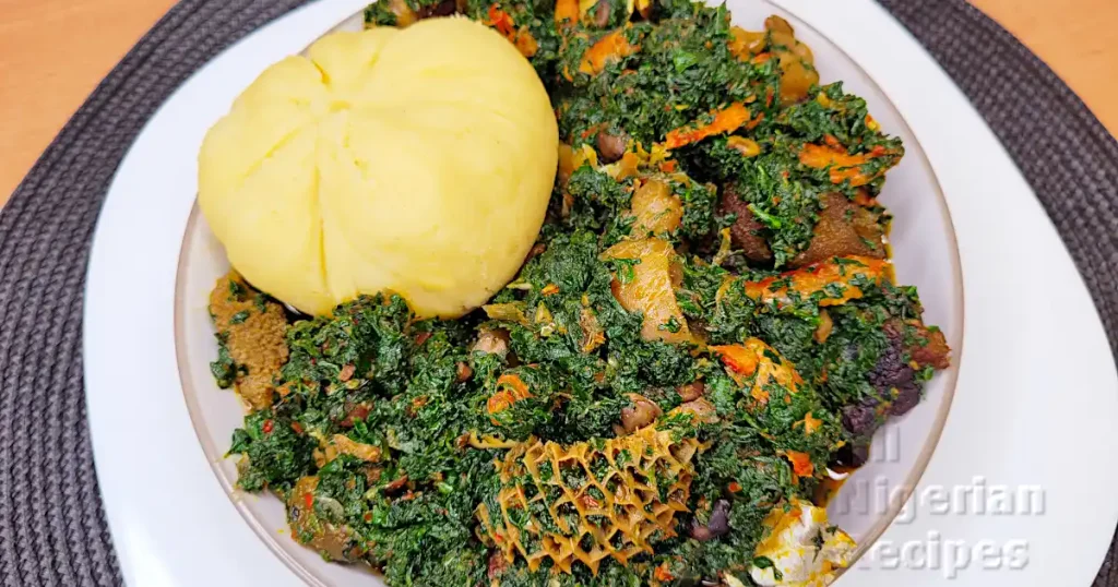 efo riro served with pounded yam