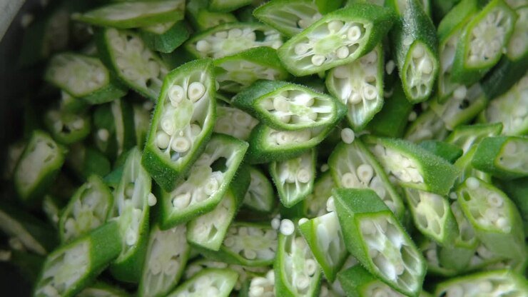 sliced fresh okra before cooking