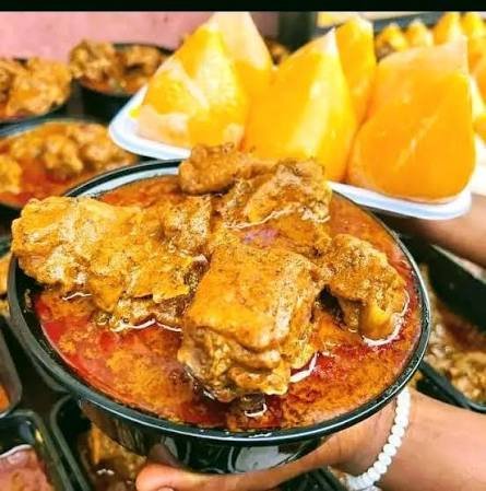 Bowl of banga soup with eba