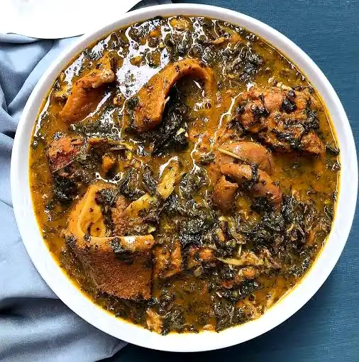 Bowl of bitter leaf soup