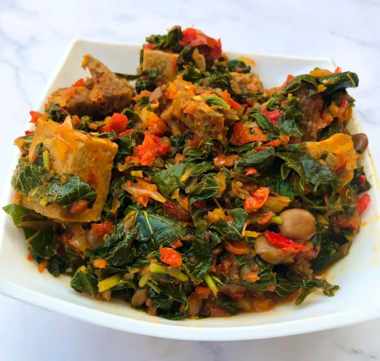 Bowl of efo riro Nigerian spinach stew