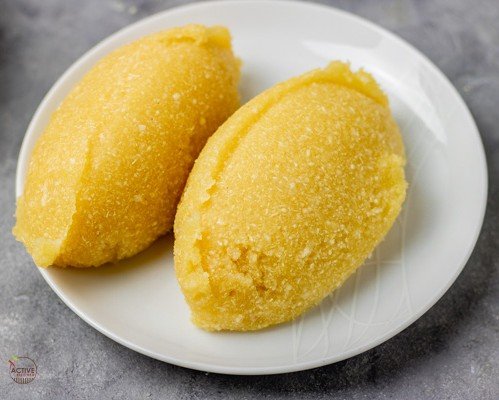 Eba swallow served with egusi soup