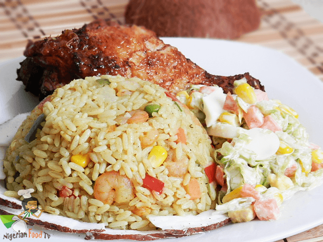 Nigerian coconut rice with chicken
