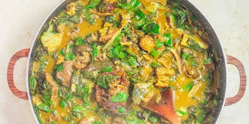oha soup with cocoyam thickener simmering